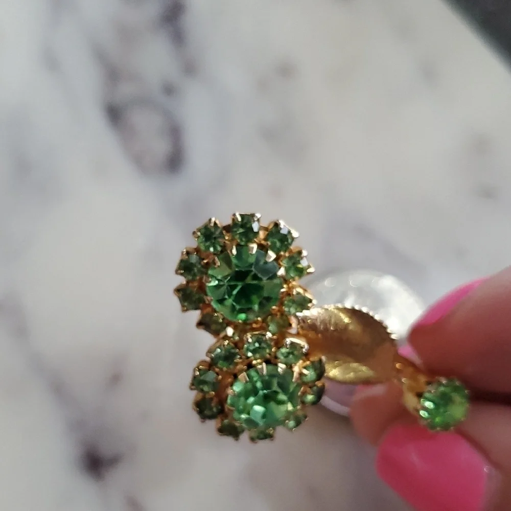 Vintage Green and Gold Floral Bouquet Brooch